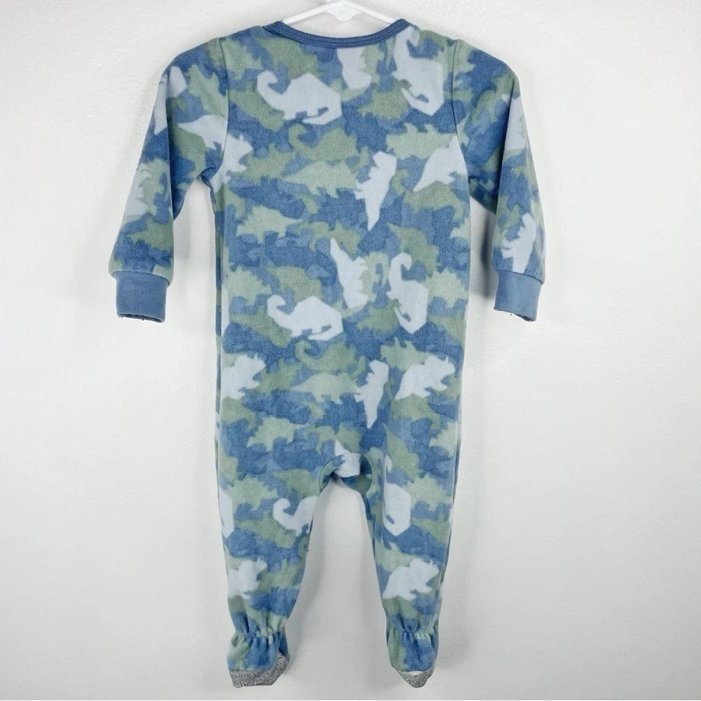 KIDS HEADQUARTERS Boys Kids Blue Dino Camo w Stegasaurus Onesie/Booties Size 12M